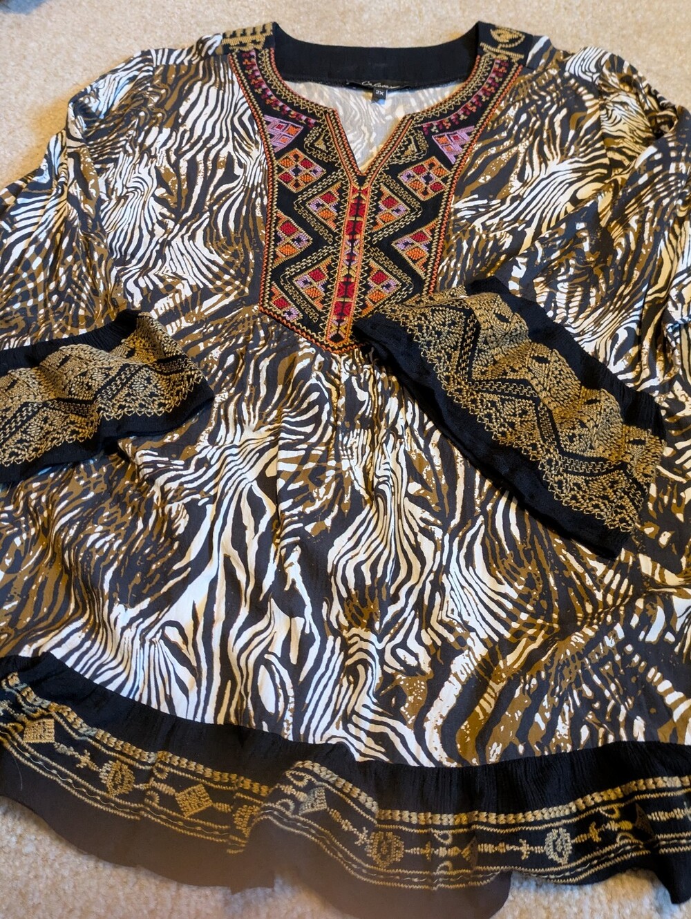 Calessa 3/4 Sleeve Embroidery Ruffled Top 2x